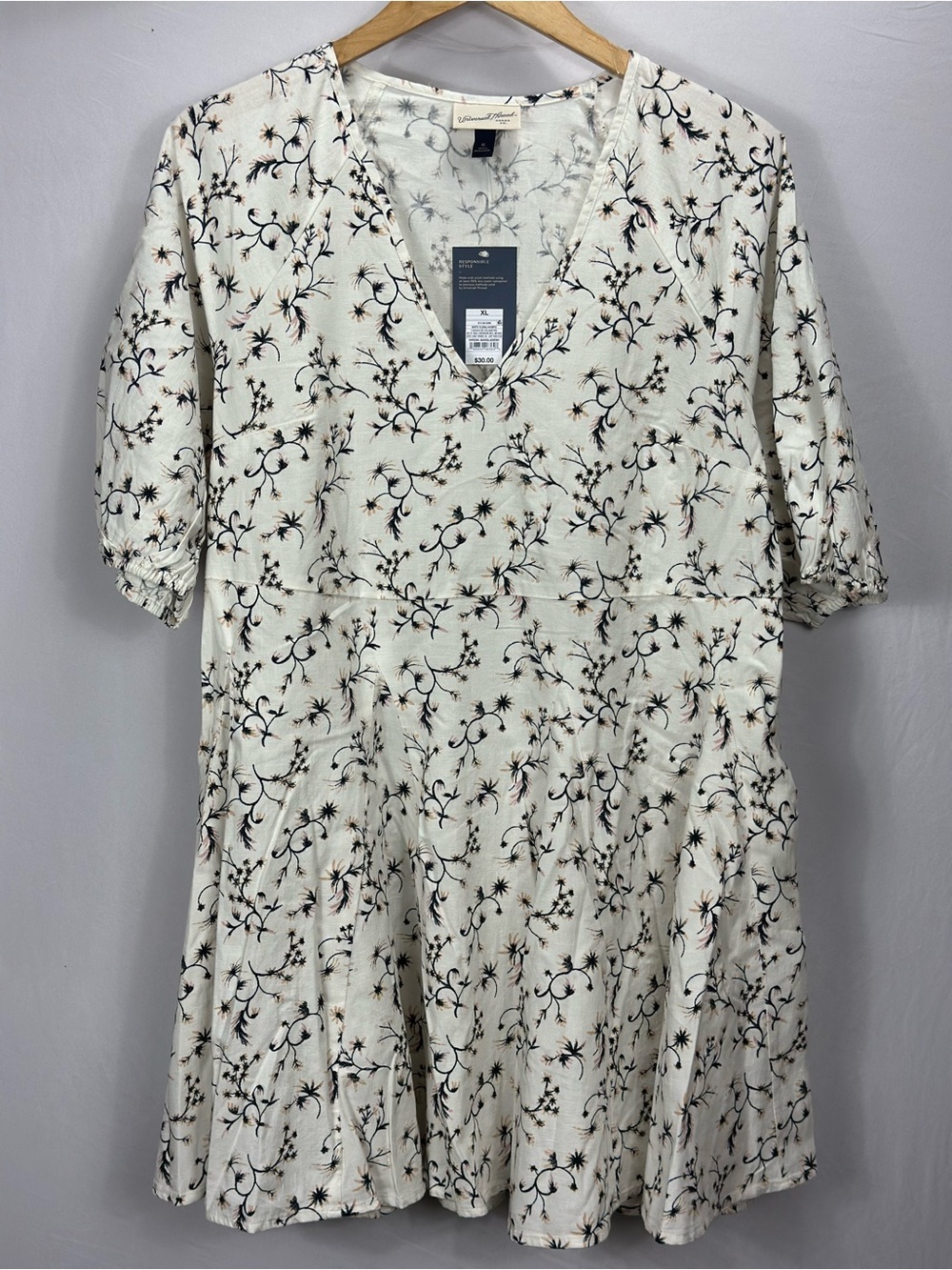 Universal Thread White Floral V-Neck Babydoll Mini Dress